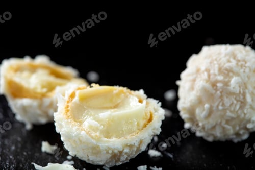 Preview: broken white candy with coconut flakes