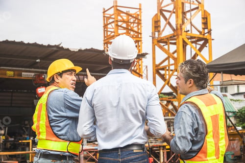 Preview: Construction engineer team working together join teamwork talking together at construction site