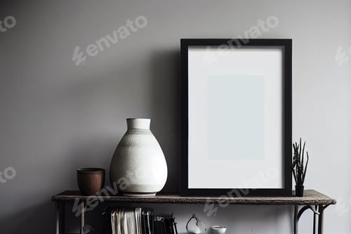 Preview: Mock up poster frame in modern interior background,Scandinavian style.Template. Stylish home staging