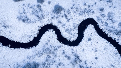 Preview: Snowy river in winter. Aerial view of wildlife, Poland