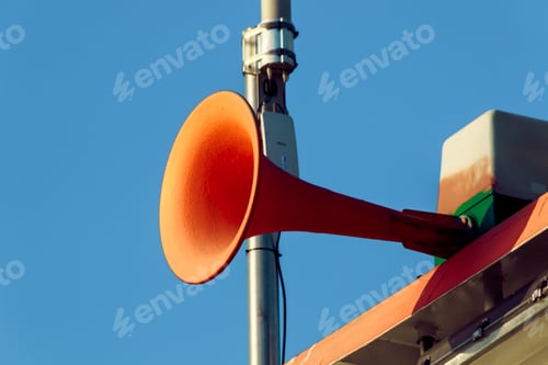 Preview: Closeup shot of an orange speaker in the port of Klaipeda, Lithuania