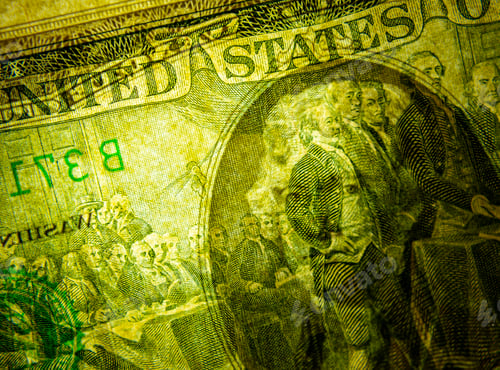 Preview: Close up macro detail of old banknote detail, background, world money concept, inflation and economy