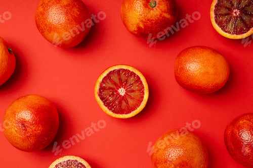 Preview: Concept of citrus with red orange, top view
