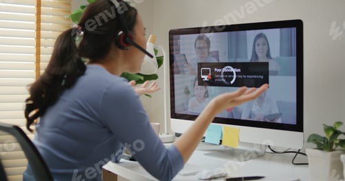 Preview: Asia people young woman stress angry bored sad in wifi cut out worry work at home