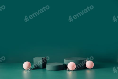 Preview: Abstract christmas composition template for exhibition beauty product on dark teal background