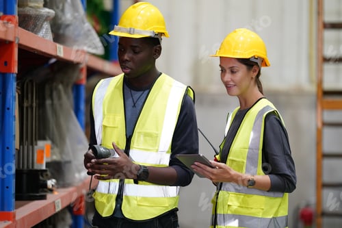 Preview: Warehouse Industrial supply chain and Logistics Companies inside. Warehouse workers checking the inv