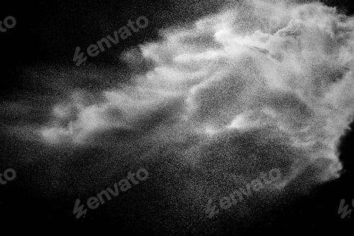 Preview: White powder explosion.Freeze motion of white dust particles on black background.