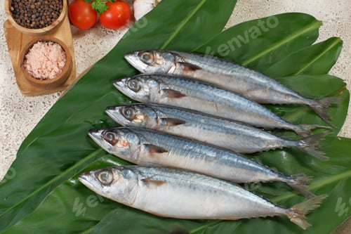 Preview: Fresh sardines fish with ingredients ,Fresh seafood concept.