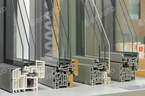 Preview: Closeup shot of window frames for thermo-acoustic insulation with double and triple glazing