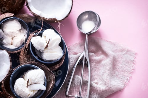 Preview: coconut ice cream on a pink background
