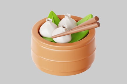 Preview: Dumplings in bamboo steamer with chopsticks