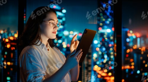 Preview: businesswoman working on tablet pc
