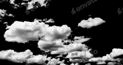 Preview: White fluffy clouds isolated on black background