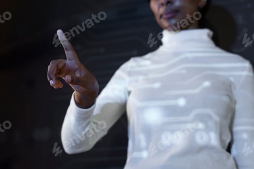 Preview: Woman touching virtual screen futuristic technology