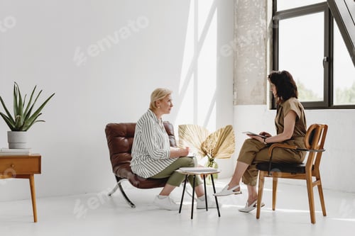 Preview: Creative meeting of two businesswoman in modern office.