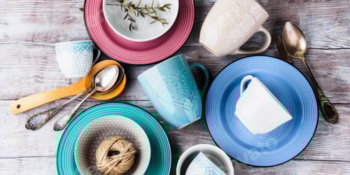 Preview: Ceramic crockery on wooden background