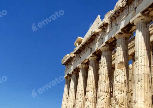 Preview: Closeup shot of Parthenon in Athens Greece against a clear blue sky