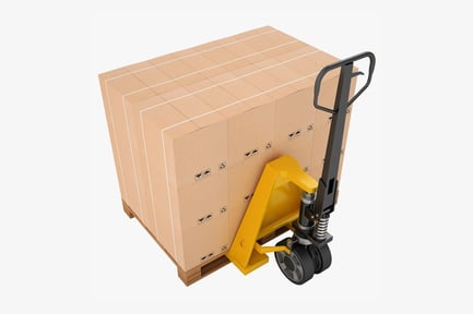 Aperçu: Transpalette robuste avec boîtes empilées