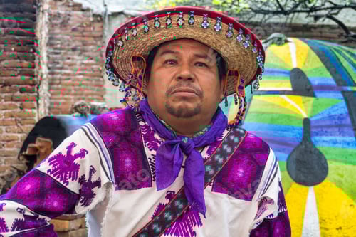 Vista previa: Primer plano de un hombre de la tribu huichol en México