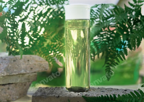 Preview: herbal face lotion on natural stone podium.