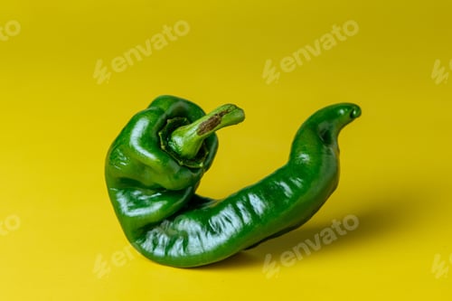 Preview: Closeup of a green pepper isolated on a yellow background