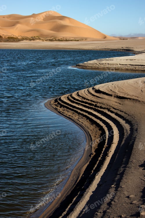 Preview: Desert meets ocean at the arid coastline at Sandwich Bay in Namibia, Africa.