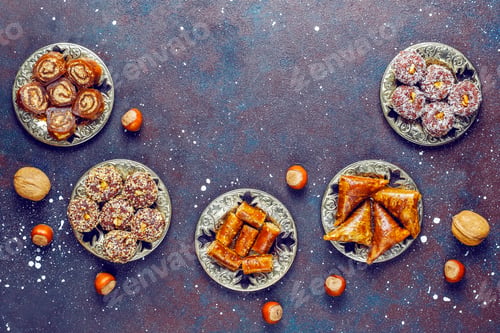 Preview: Eastern sweets,assorted traditional Turkish delight with nuts.