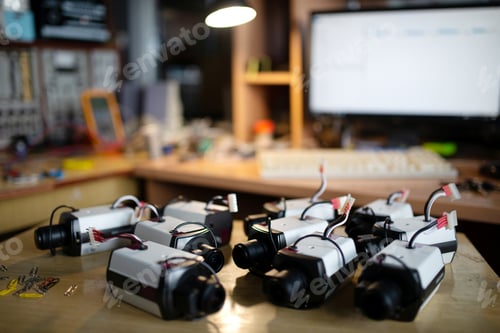 Preview: Device plastic cases with cables for TFT monitors on table