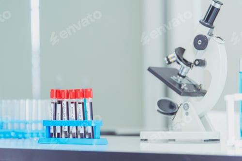 Preview: Science microscope equipment in biology chemical laboratory. Scientific experiment