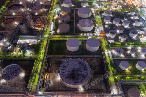 Preview: Petrochemical oil refinery in Bangkok City, Thailand. Oil and gas tanks in industry factory.