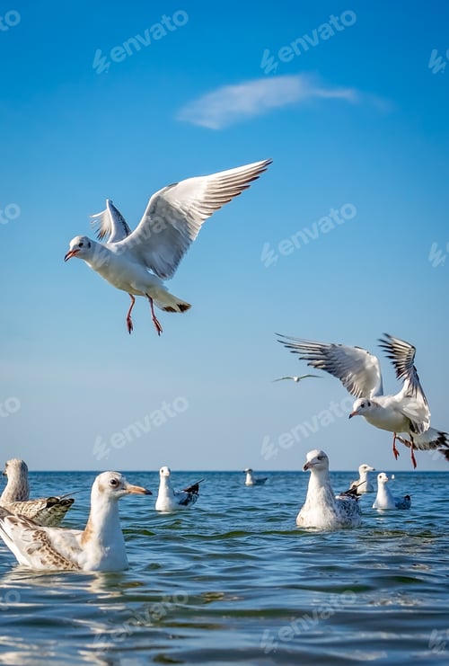Preview: Seagulls fighting for bread pieces