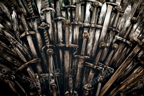 Preview: Metal knight swords background. Close up. The concept Knights.