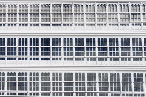 Preview: Closeup of the windows of Praza de Maria Pita under the sunlight in Spain