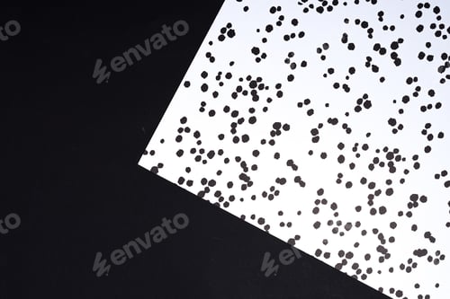 Preview: top view of black and white geometry composition with ink blots for background