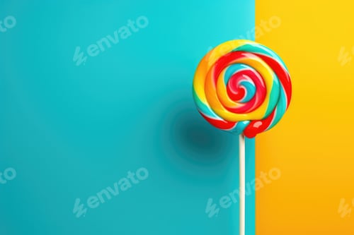 Preview: Bright colored lollipop shot against colourful background