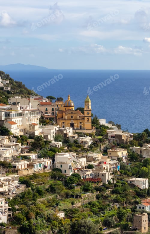 Preview: Touristic Town, Positano, on Rocky Cliffs and Mountain Landscape by the Tyrrhenian Sea