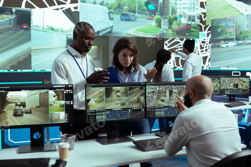 Preview: Diverse employees consulting each other on gps tracking activity