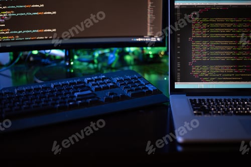Preview: Three computer screens with computer programming code