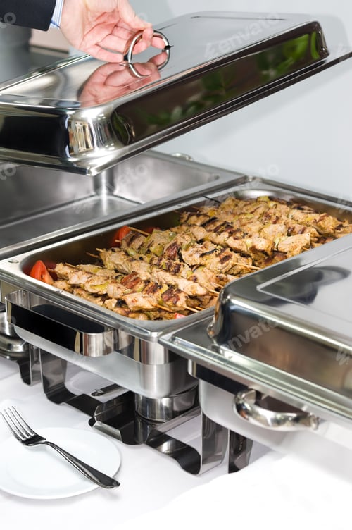 Preview: chafing dish heater with grilled meat