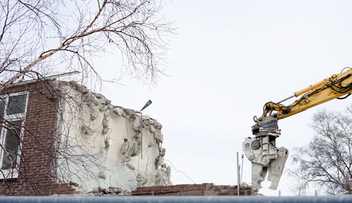 Preview: Demolished house. Construction site, heavy machinery and construction.