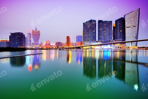 Preview: Resorts And Casinos Along The Skyline Of Macau, China.