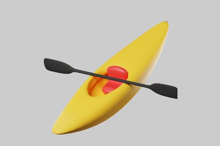 Yellow Kayak with Paddle and Red Seat