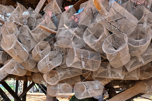 Preview: Fishing traps in village on Tonle Sap lake in Cambodia