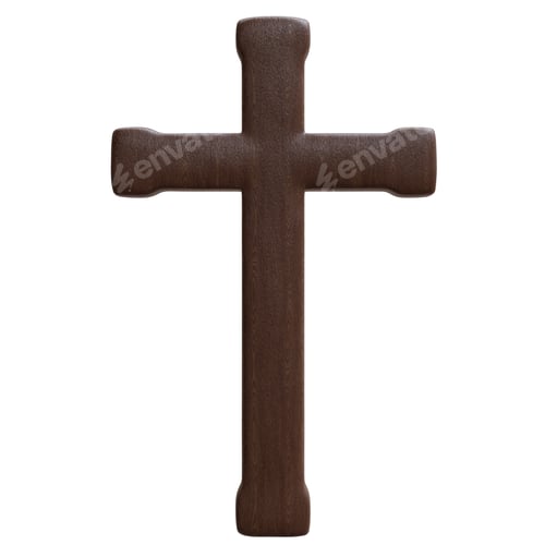 Preview: Cross isolated on white. Wooden Christian religion symbol, 3d