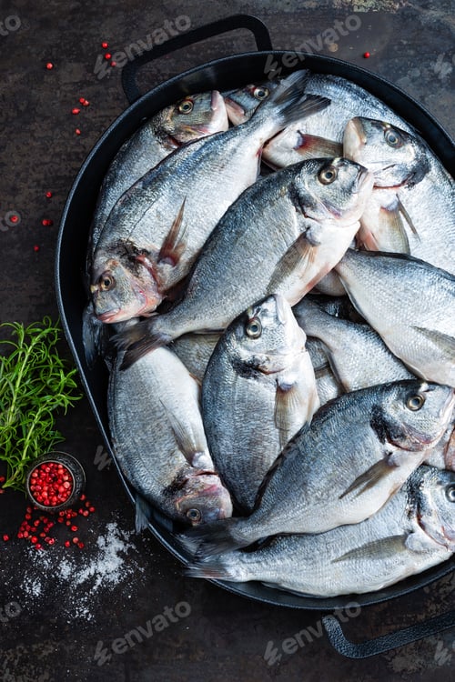 Preview: Fish. Fresh sea bream. Raw dorado fish