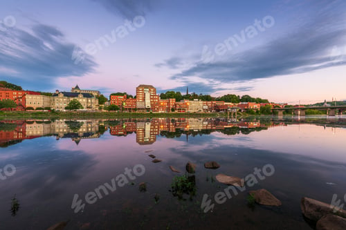 Preview: Augusta, Maine, USA downtown skyline on the Kennebec River.