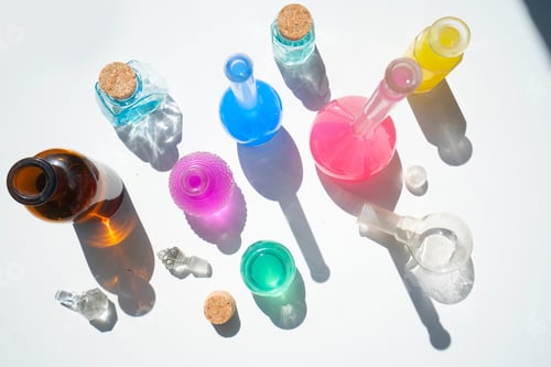 Preview: Glass bottle assortment with colorful shadows