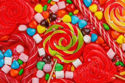 Preview: Various colorful candies, lollipops, and macaroons