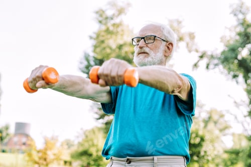 Preview: group of senior friends training at the park