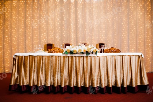 Preview: Beautiful wedding decoration set up with flowers.